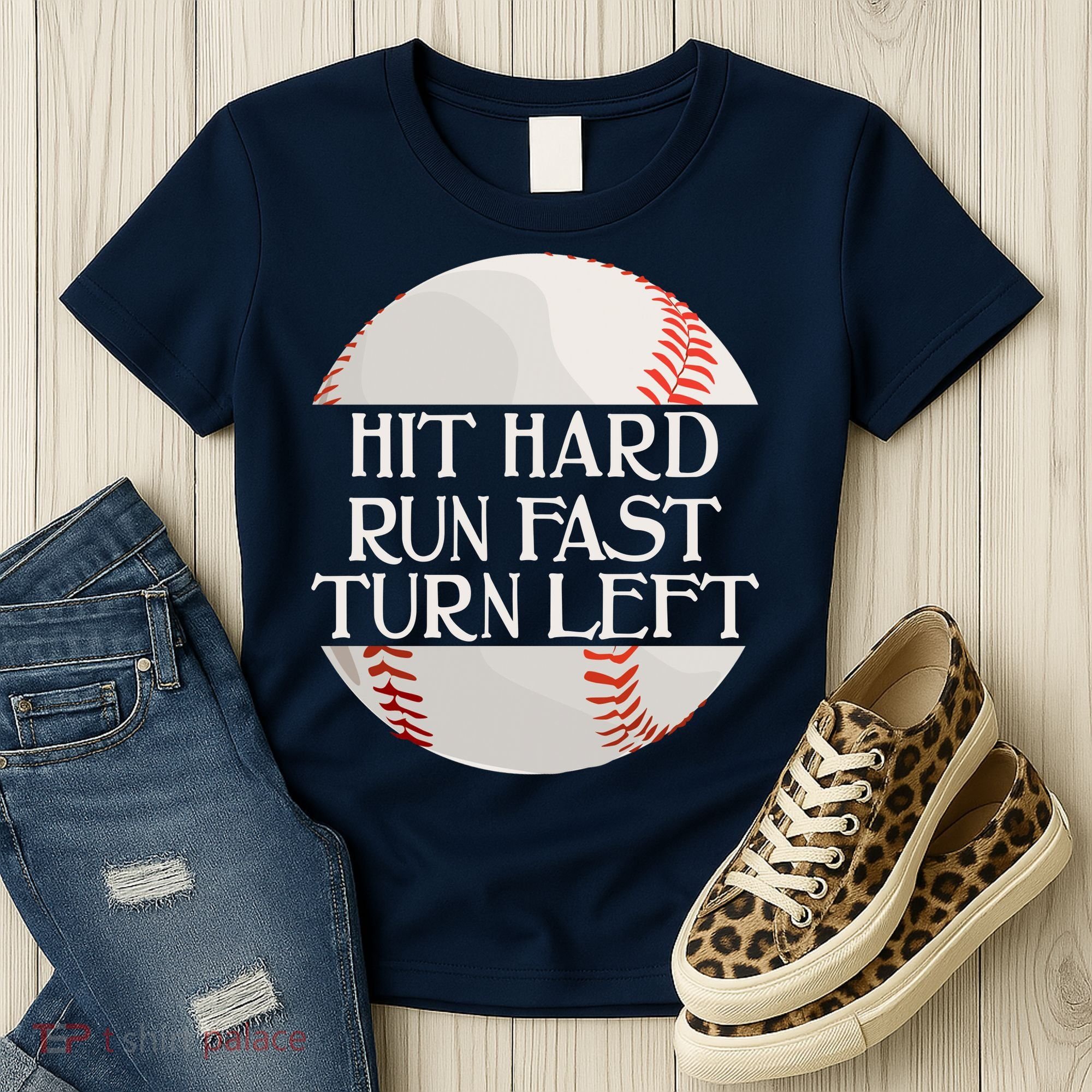 Hit Hard Run Fast Turn Left Funny Baseball Women's T-Shirt
