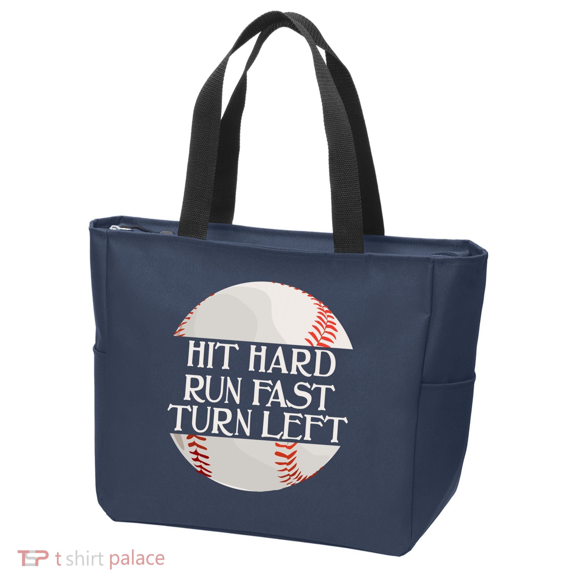 Hit Hard Run Fast Turn Left Funny Baseball Tote Bag