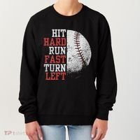 Hit Hard Run Fast Turn Left Funny Baseball Player Fan Funny Women's Sweatshirt thumb 0