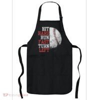 Hit Hard Run Fast Turn Left Funny Baseball Player Fan Funny Apron thumb 0