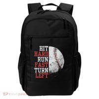 Hit Hard Run Fast Turn Left Funny Baseball Player Fan Funny Backpack thumb 0