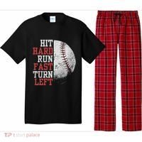 Hit Hard Run Fast Turn Left Funny Baseball Player Fan Funny Pajama Set thumb 0