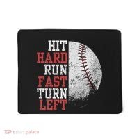 Hit Hard Run Fast Turn Left Funny Baseball Player Fan Funny Mousepad thumb 0