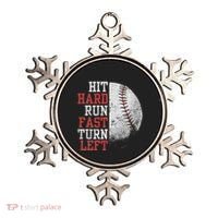Hit Hard Run Fast Turn Left Funny Baseball Player Fan Funny Ornament thumb 0