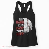 Hit Hard Run Fast Turn Left Funny Baseball Player Fan Funny Women's Tank Top thumb 0