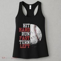 Hit Hard Run Fast Turn Left Funny Baseball Player Fan Funny Women's Tank Top thumb 3
