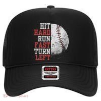 Hit Hard Run Fast Turn Left Funny Baseball Player Fan Funny Hat thumb 0
