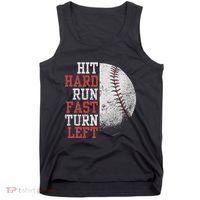 Hit Hard Run Fast Turn Left Funny Baseball Player Fan Funny Tank Top thumb 0