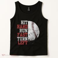 Hit Hard Run Fast Turn Left Funny Baseball Player Fan Funny Tank Top thumb 2