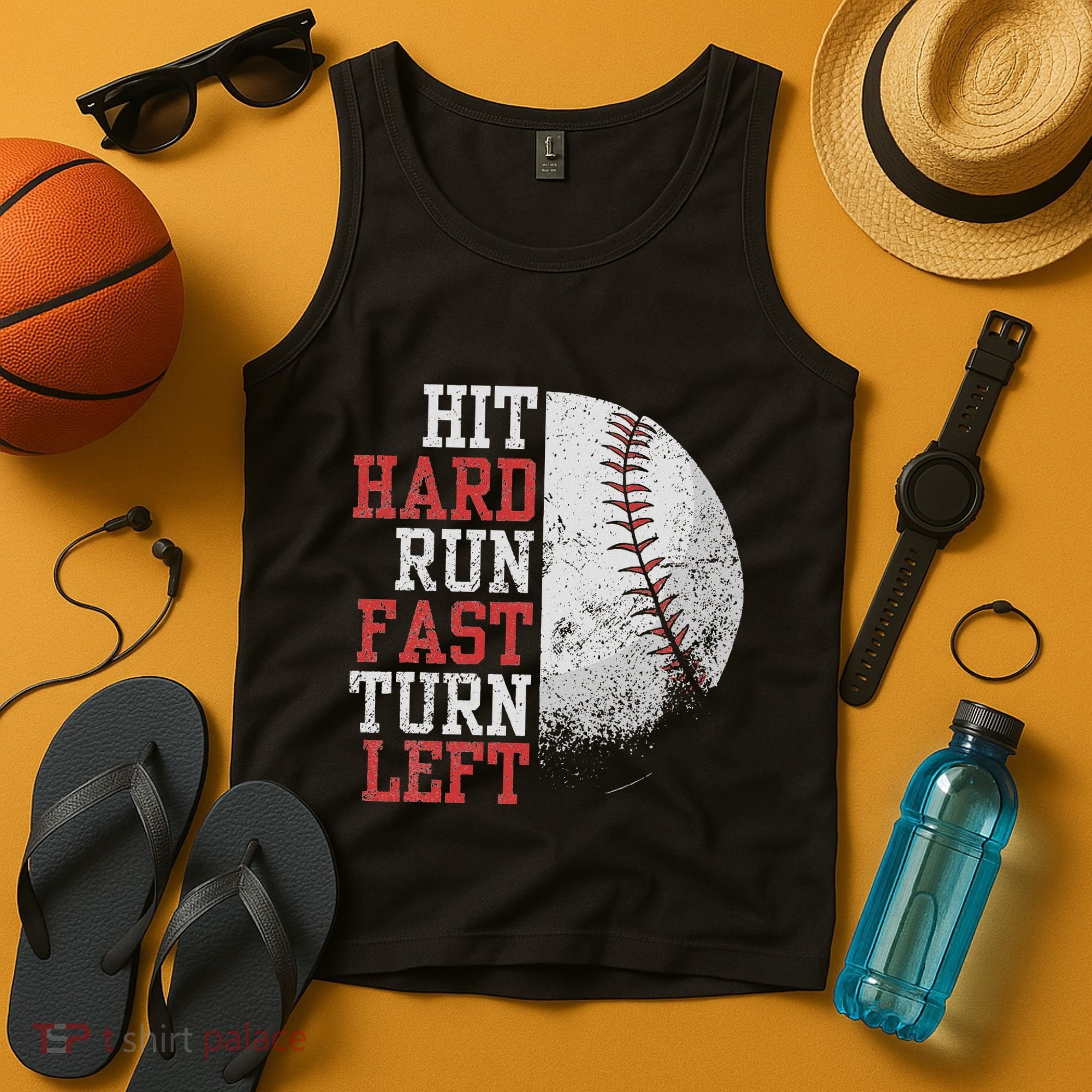 Hit Hard Run Fast Turn Left Funny Baseball Player Fan Funny Tank Top