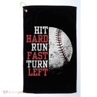Hit Hard Run Fast Turn Left Funny Baseball Player Fan Funny Golf Towel thumb 0