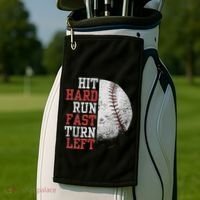 Hit Hard Run Fast Turn Left Funny Baseball Player Fan Funny Golf Towel thumb 2