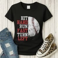 Hit Hard Run Fast Turn Left Funny Baseball Player Fan Funny Women's T-Shirt thumb 3