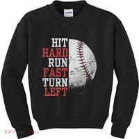 Hit Hard Run Fast Turn Left Funny Baseball Player Fan Funny Kids Sweatshirt thumb 0