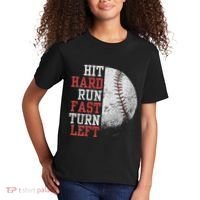 Hit Hard Run Fast Turn Left Funny Baseball Player Fan Funny Kids T-Shirt thumb 2