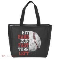 Hit Hard Run Fast Turn Left Funny Baseball Player Fan Funny Tote Bag thumb 0