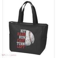 Hit Hard Run Fast Turn Left Funny Baseball Player Fan Funny Tote Bag thumb 3