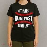 Hit Hard Run Fast Turn Left For A Baseball Player T-Shirt thumb 4
