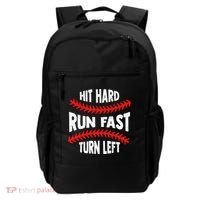 Hit Hard Run Fast Turn Left For A Baseball Player Backpack thumb 0