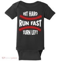 Hit Hard Run Fast Turn Left For A Baseball Player Baby Bodysuit thumb 0