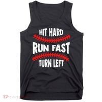 Hit Hard Run Fast Turn Left For A Baseball Player Tank Top thumb 0