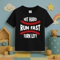 Hit Hard Run Fast Turn Left For A Baseball Player Toddler T-Shirt thumb 3