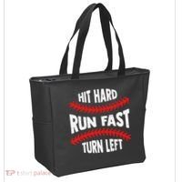 Hit Hard Run Fast Turn Left For A Baseball Player Tote Bag thumb 2