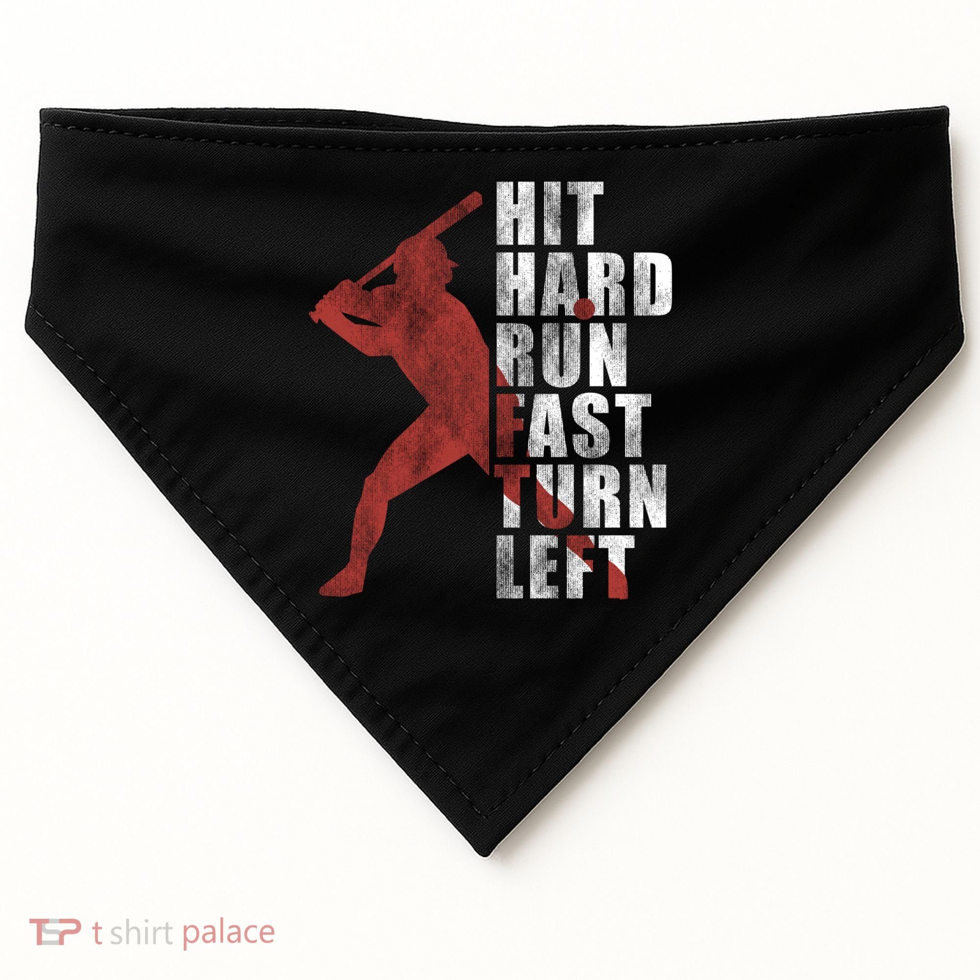 Hit Hard Run Fast Turn Left Funny Baseball Player Cute Gift USA-Made Doggie Bandana