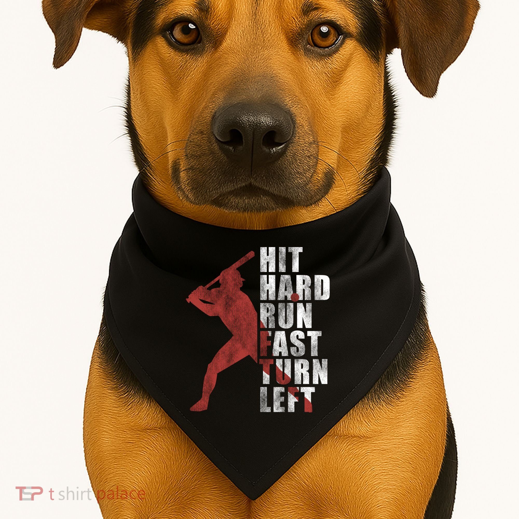 Hit Hard Run Fast Turn Left Funny Baseball Player Cute Gift USA-Made Doggie Bandana