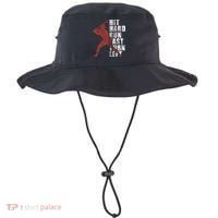 Hit Hard Run Fast Turn Left Funny Baseball Player Cute Gift Bucket Hat thumb 0