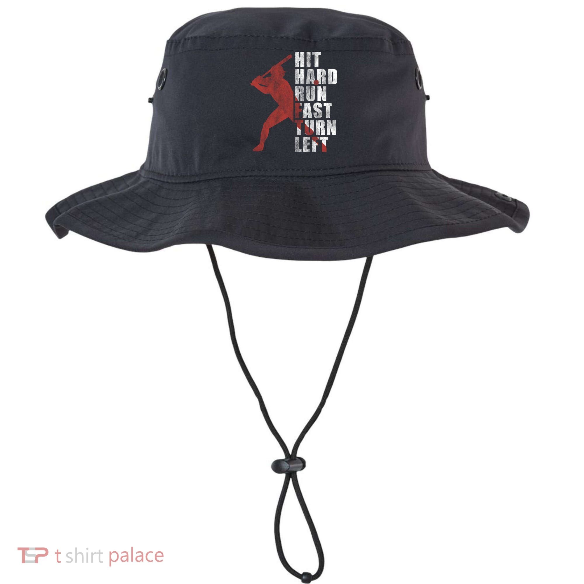 Hit Hard Run Fast Turn Left Funny Baseball Player Cute Gift Bucket Hat