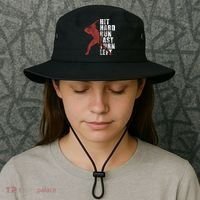 Hit Hard Run Fast Turn Left Funny Baseball Player Cute Gift Bucket Hat thumb 3