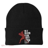Hit Hard Run Fast Turn Left Funny Baseball Player Cute Gift Beanie thumb 0