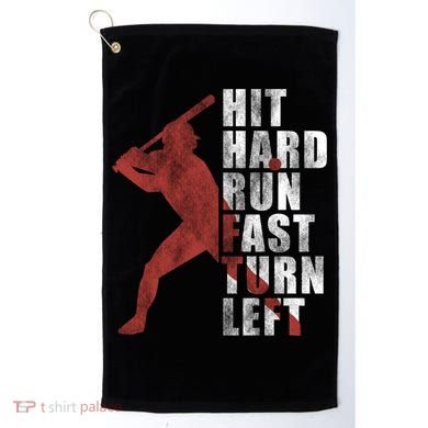 Hit Hard Run Fast Turn Left Funny Baseball Player Cute Gift Golf Towel