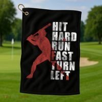Hit Hard Run Fast Turn Left Funny Baseball Player Cute Gift Golf Towel thumb 1