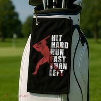 Hit Hard Run Fast Turn Left Funny Baseball Player Cute Gift Golf Towel thumb 2