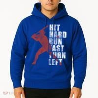 Hit Hard Run Fast Turn Left Funny Baseball Player Cute Gift Hoodie thumb 2