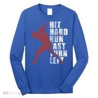 Hit Hard Run Fast Turn Left Funny Baseball Player Cute Gift Long Sleeve Shirt thumb 0