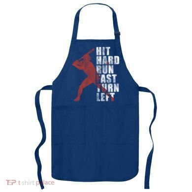 Hit Hard Run Fast Turn Left Funny Baseball Player Cute Gift Apron