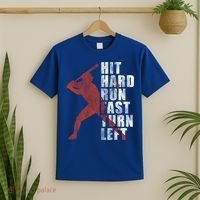 Hit Hard Run Fast Turn Left Funny Baseball Player Cute Gift T-Shirt thumb 2