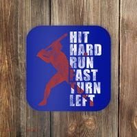 Hit Hard Run Fast Turn Left Funny Baseball Player Cute Gift Coaster thumb 0
