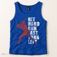Hit Hard Run Fast Turn Left Funny Baseball Player Cute Gift Tank Top thumb 2