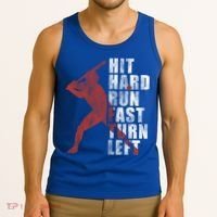 Hit Hard Run Fast Turn Left Funny Baseball Player Cute Gift Tank Top thumb 3