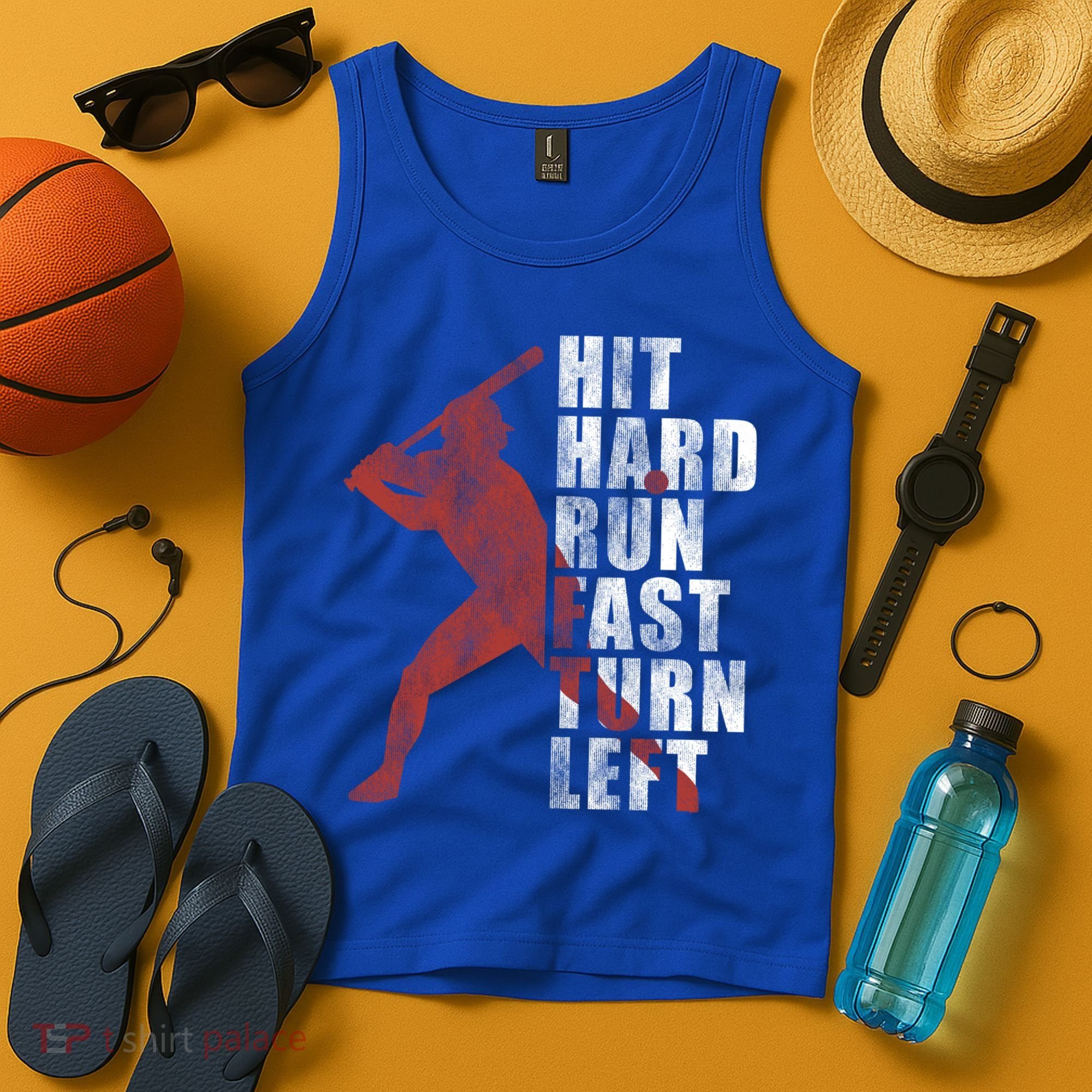 Hit Hard Run Fast Turn Left Funny Baseball Player Cute Gift Tank Top