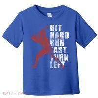 Hit Hard Run Fast Turn Left Funny Baseball Player Cute Gift Toddler T-Shirt thumb 0