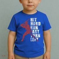 Hit Hard Run Fast Turn Left Funny Baseball Player Cute Gift Toddler T-Shirt thumb 2