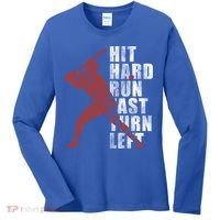 Hit Hard Run Fast Turn Left Funny Baseball Player Cute Gift Women's Long Sleeve Shirt thumb 0