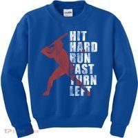 Hit Hard Run Fast Turn Left Funny Baseball Player Cute Gift Kids Sweatshirt thumb 0