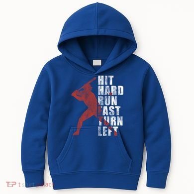 Hit Hard Run Fast Turn Left Funny Baseball Player Cute Gift Kids Hoodie