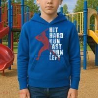 Hit Hard Run Fast Turn Left Funny Baseball Player Cute Gift Kids Hoodie thumb 2
